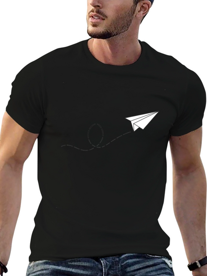 Mens Black Graphic Tee - Paper Airplane Design