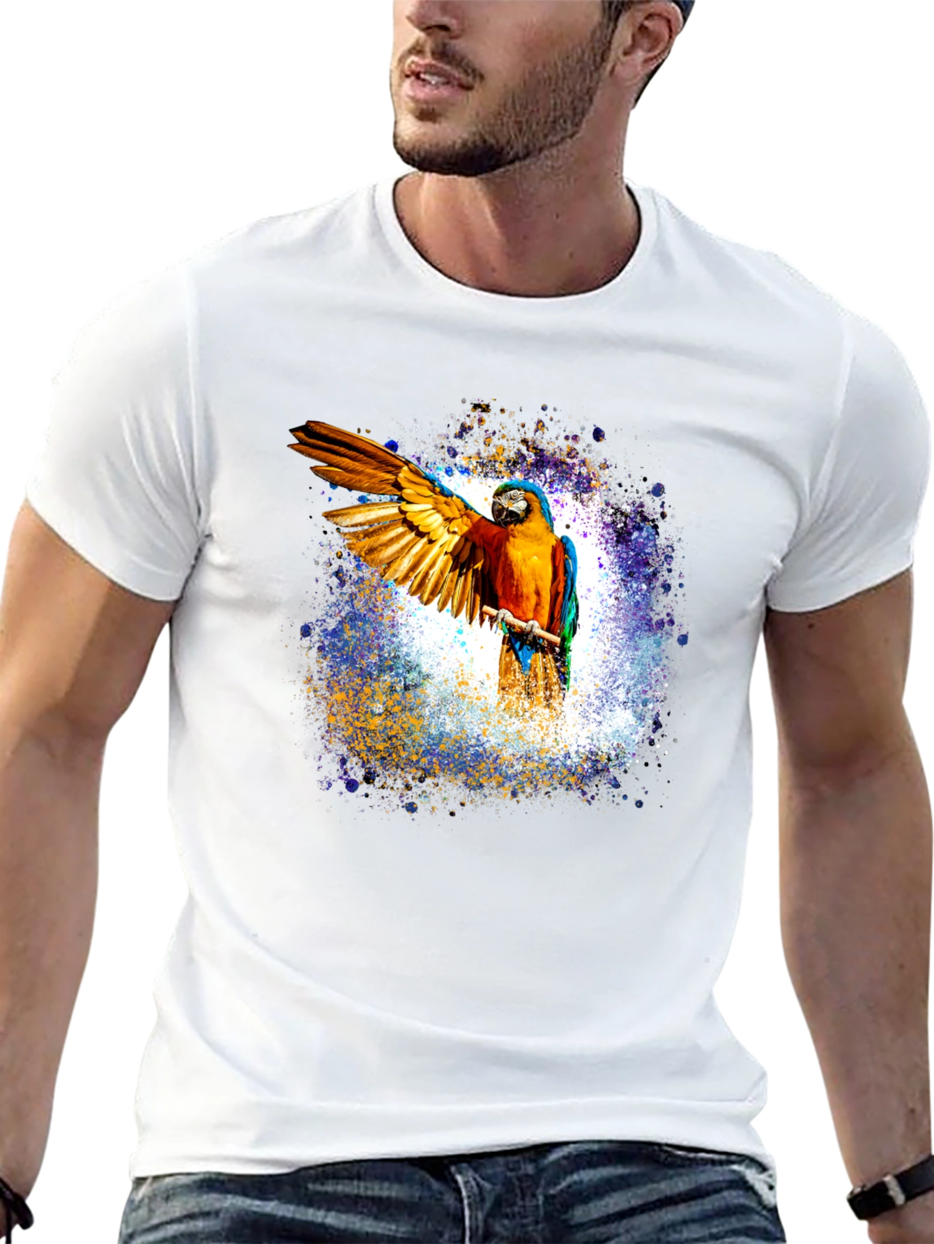 Macaw Parrot Graphic Black T-Shirt