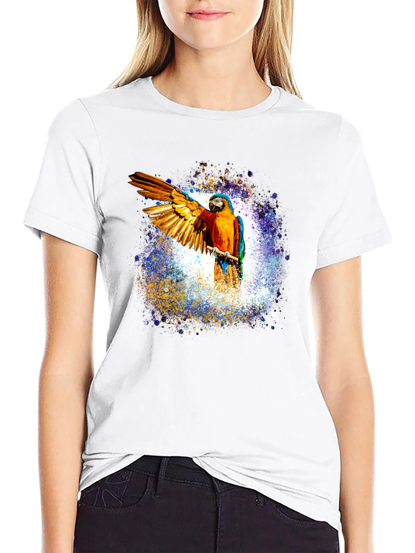 Macaw Parrot Graphic Black T-Shirt