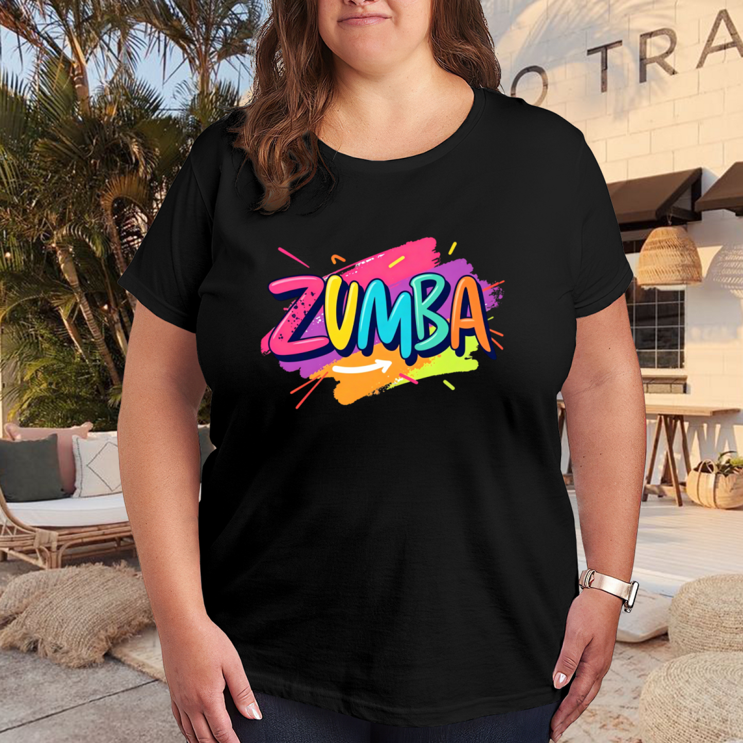 Vibrant Graffiti ZUMBA Dance Black Plus Size Ladies Tee