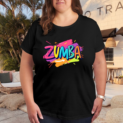 Vibrant Graffiti ZUMBA Dance Black Plus Size Ladies Tee