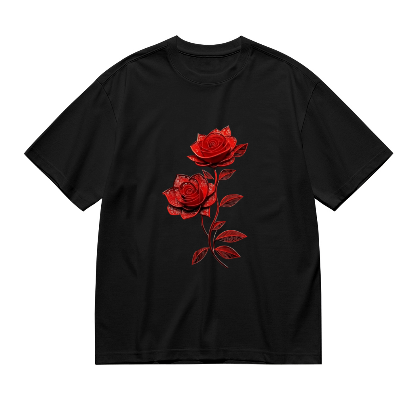 Elegant Dual Red Rose Dark Background Plus Size Ladies Tee
