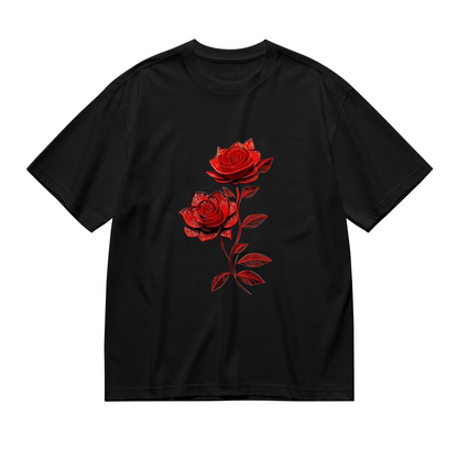 Elegant Dual Red Rose Dark Background Plus Size Ladies Tee