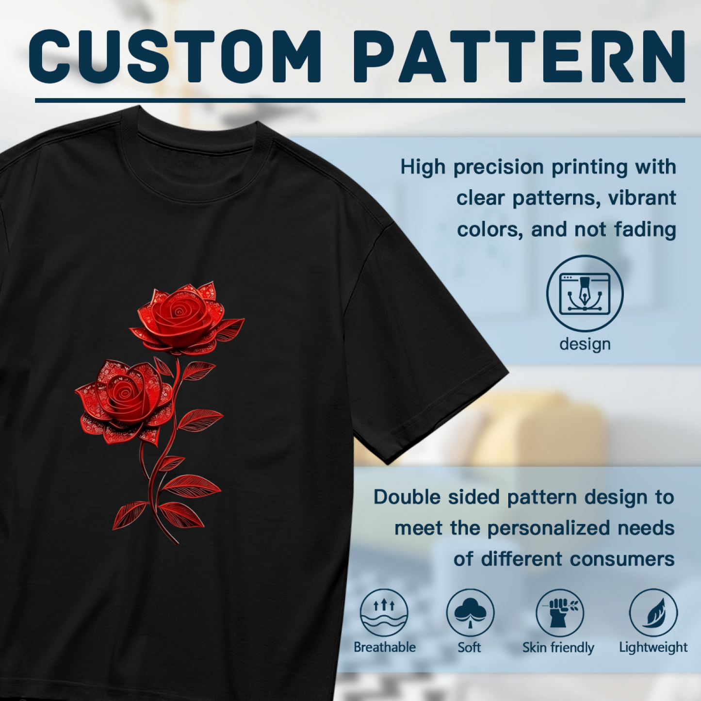 Elegant Dual Red Rose Dark Background Plus Size Ladies Tee