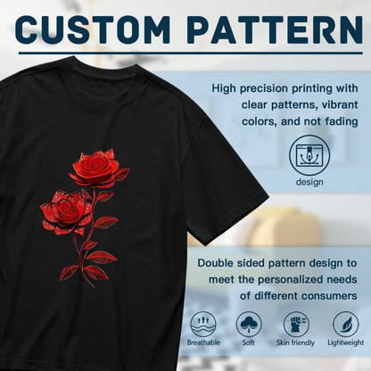 Elegant Dual Red Rose Dark Background Plus Size Ladies Tee