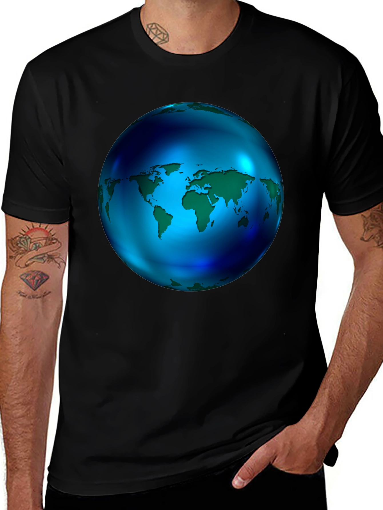 World Globe Graphic Black T-Shirt