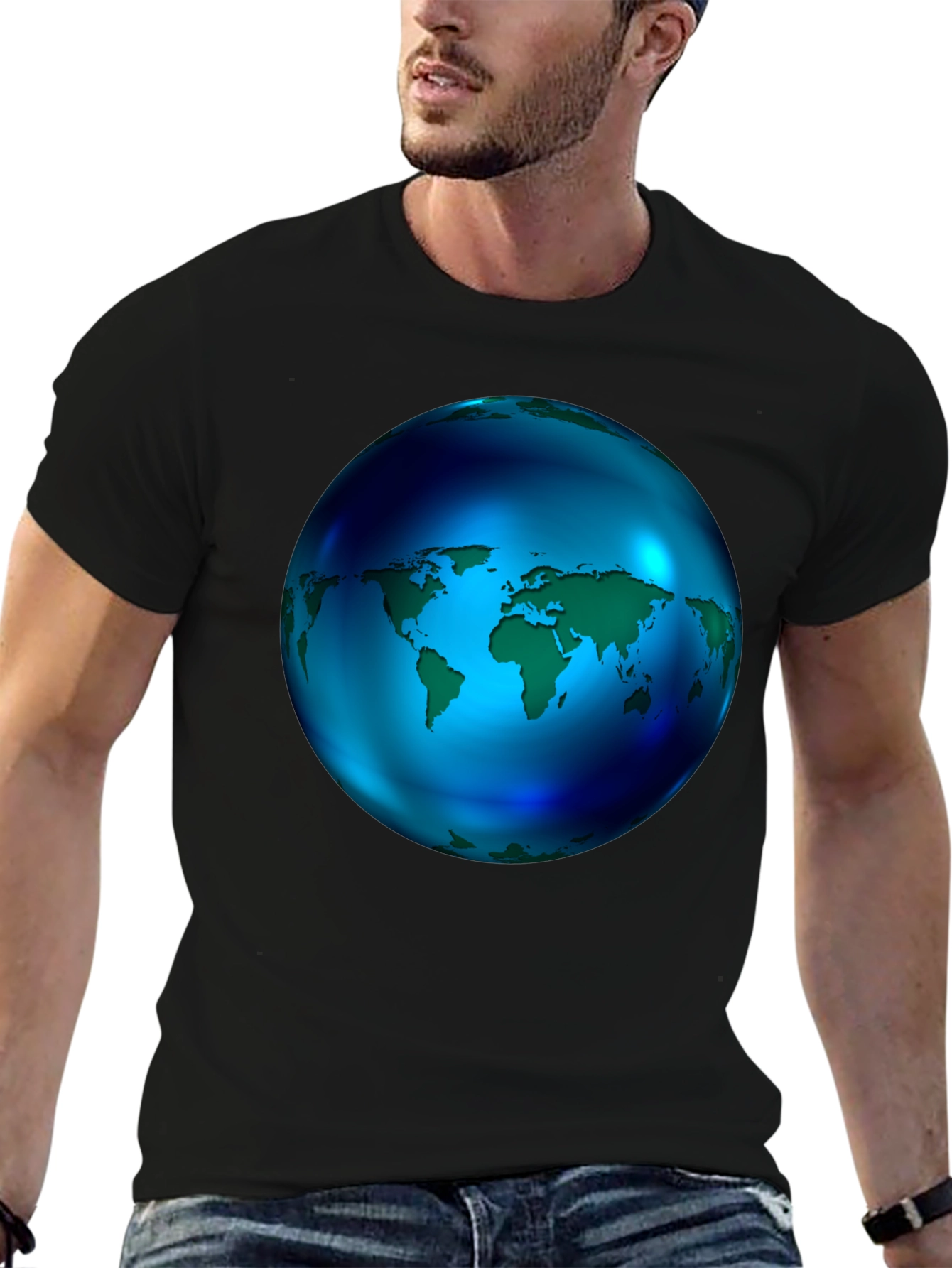 World Globe Graphic Black T-Shirt
