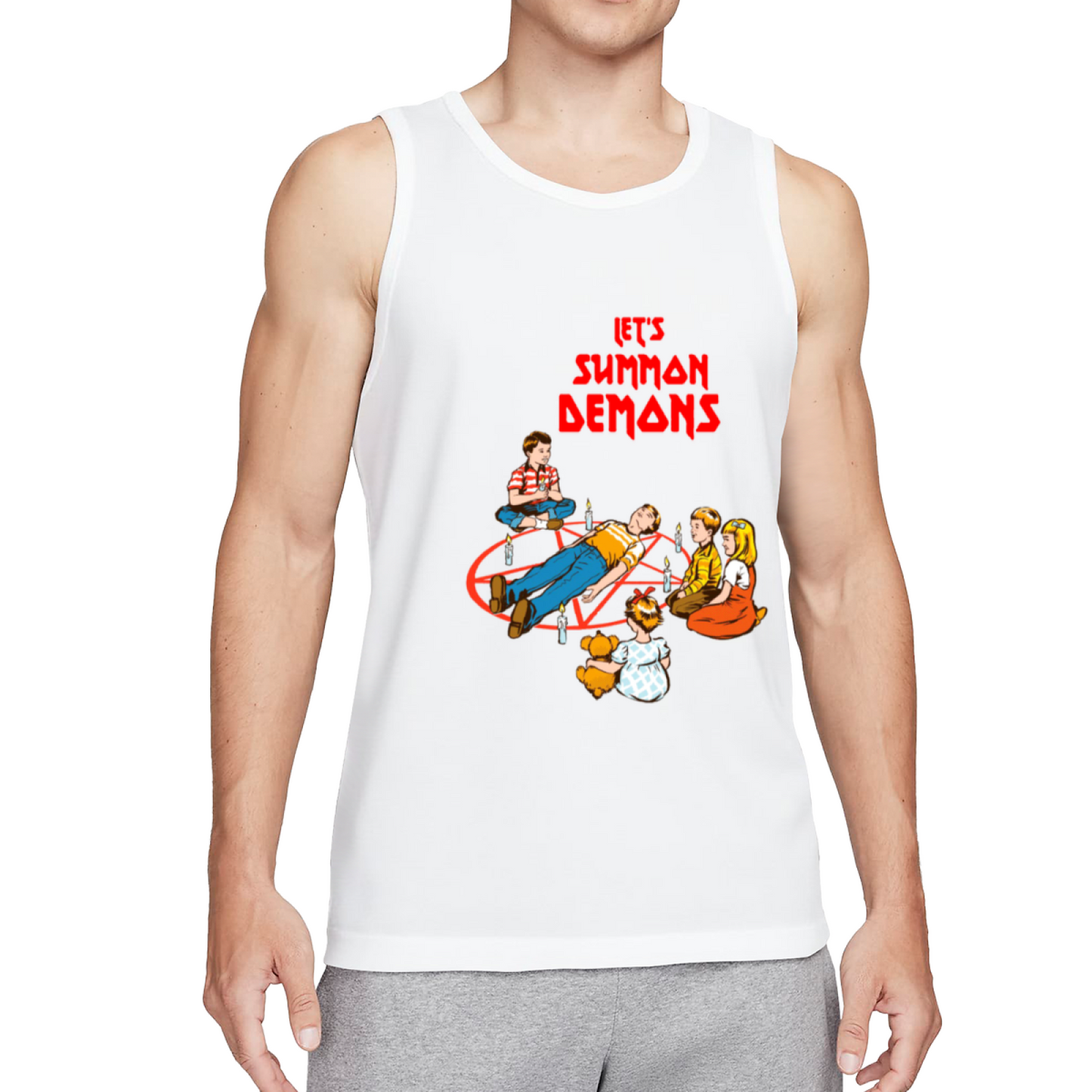Vintage Cartoon Let's Summon Demons Graphic Tank