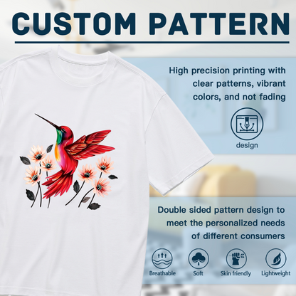 Bright Red Hummingbird Peach Floral Vintage Print Plus Size Women¡¯s Tee
