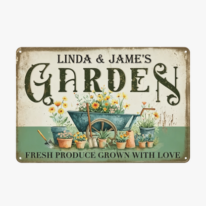 Custom Couple Garden Floral Retro Tin Sign