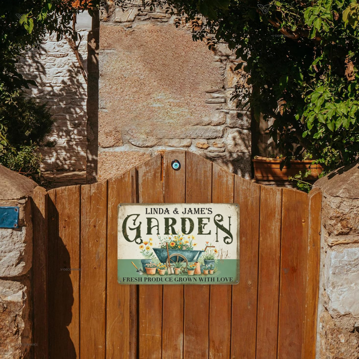 Custom Couple Garden Floral Retro Tin Sign
