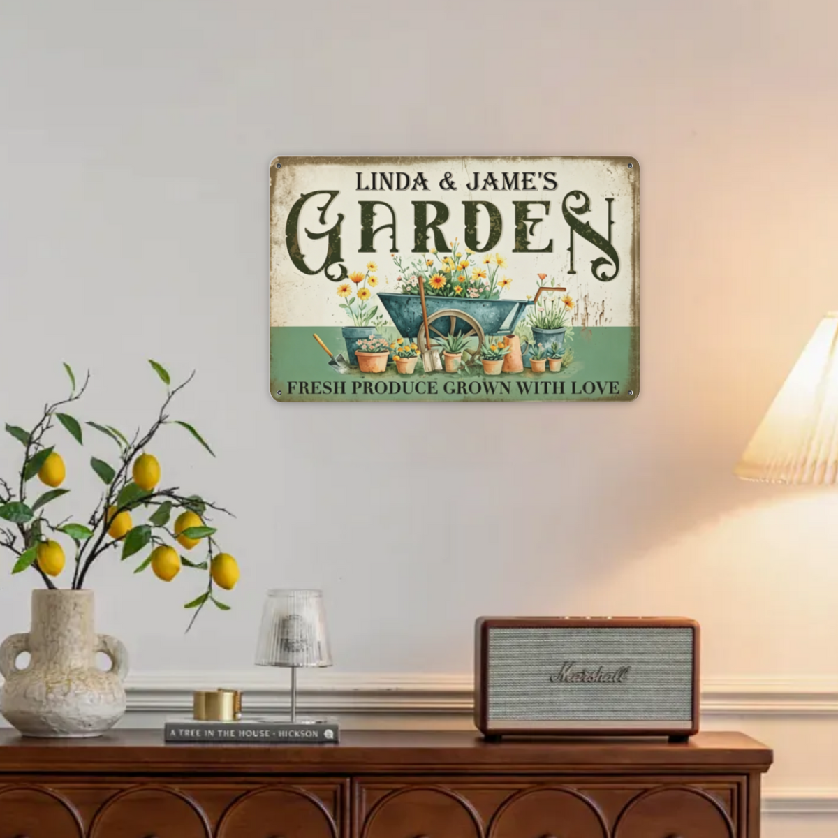 Custom Couple Garden Floral Retro Tin Sign