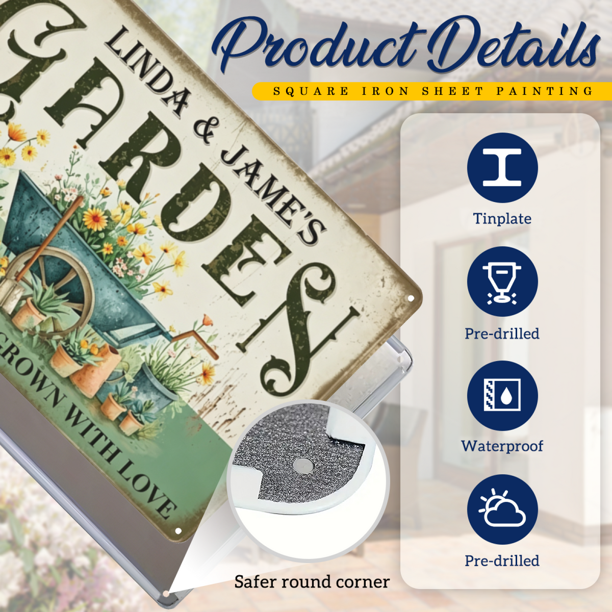 Custom Couple Garden Floral Retro Tin Sign