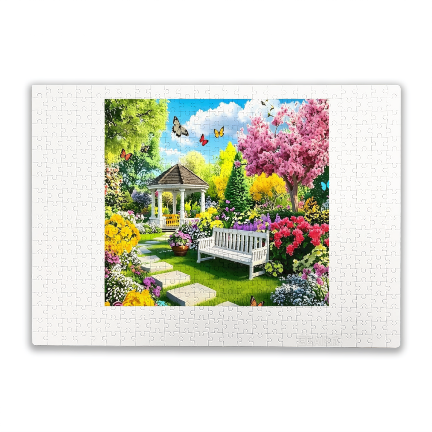 Vibrant Spring Gazebo Colorful Butterfly Bloom Garden Jigsaw Puzzle