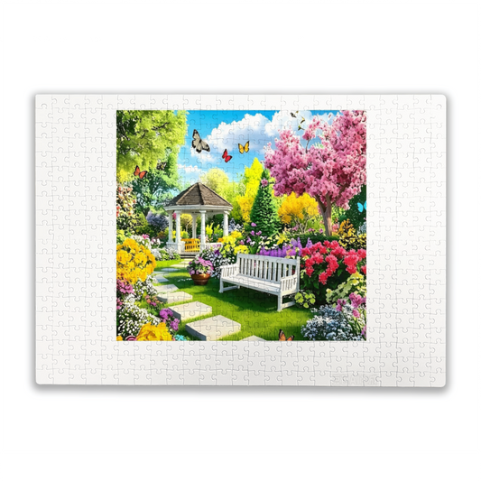 Vibrant Spring Gazebo Colorful Butterfly Bloom Garden Jigsaw Puzzle