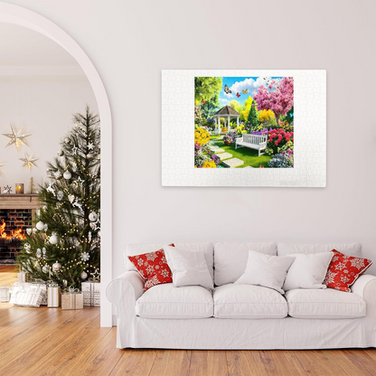 Vibrant Spring Gazebo Colorful Butterfly Bloom Garden Jigsaw Puzzle