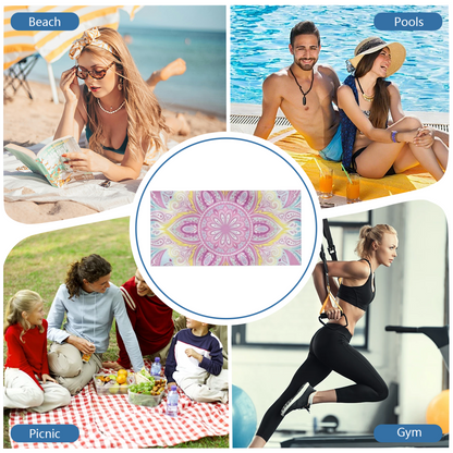 Pastel Pink Yellow Mandala Floral Beach Towel, Extra Plush Soft & Excellent Water Absorption, All Size Selections for Relaxing Yoga & Beach Lounging