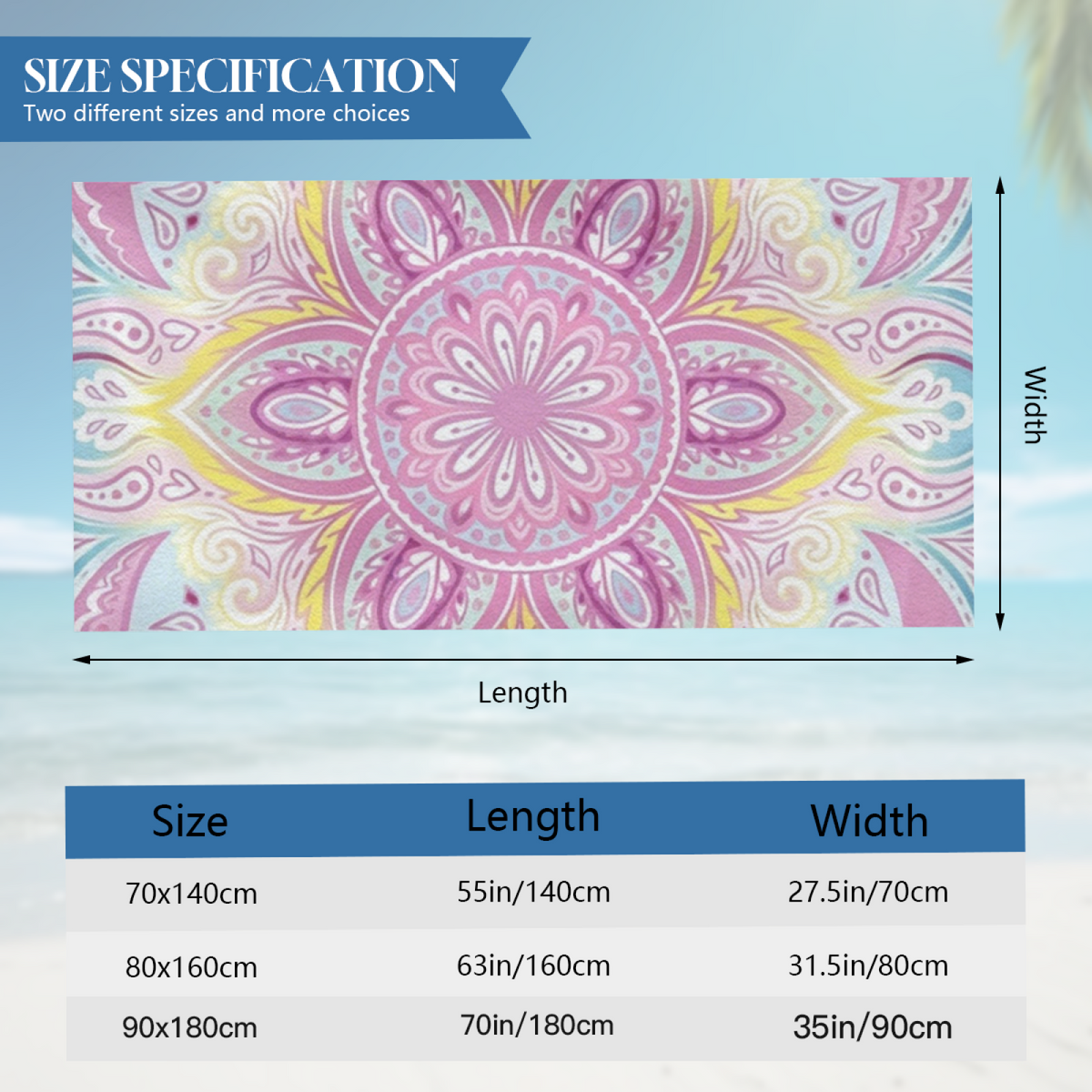 Pastel Pink Yellow Mandala Floral Beach Towel, Extra Plush Soft & Excellent Water Absorption, All Size Selections for Relaxing Yoga & Beach Lounging