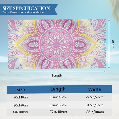 Pastel Pink Yellow Mandala Floral Beach Towel, Extra Plush Soft & Excellent Water Absorption, All Size Selections for Relaxing Yoga & Beach Lounging