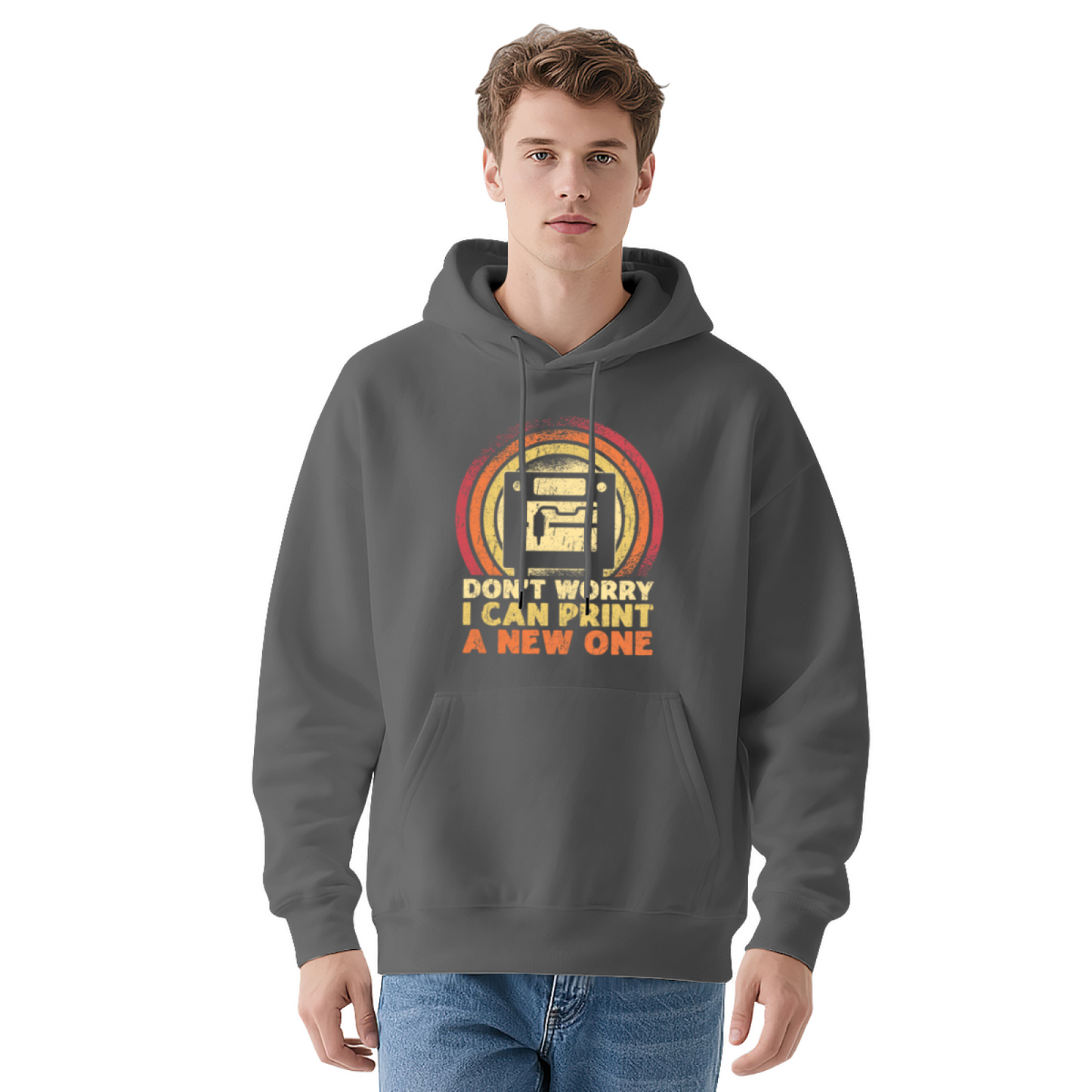 Retro 3D Printer Quote Red Hoodie, Men Vintage Plush Comfort Hooded Top