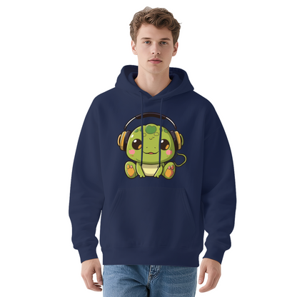 Cute Headphone Frog Kawaii White Hoodie, Soft Relax Daily Outfit