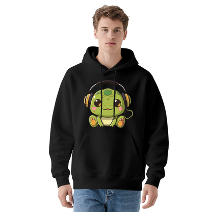 Cute Headphone Frog Kawaii White Hoodie, Soft Relax Daily Outfit