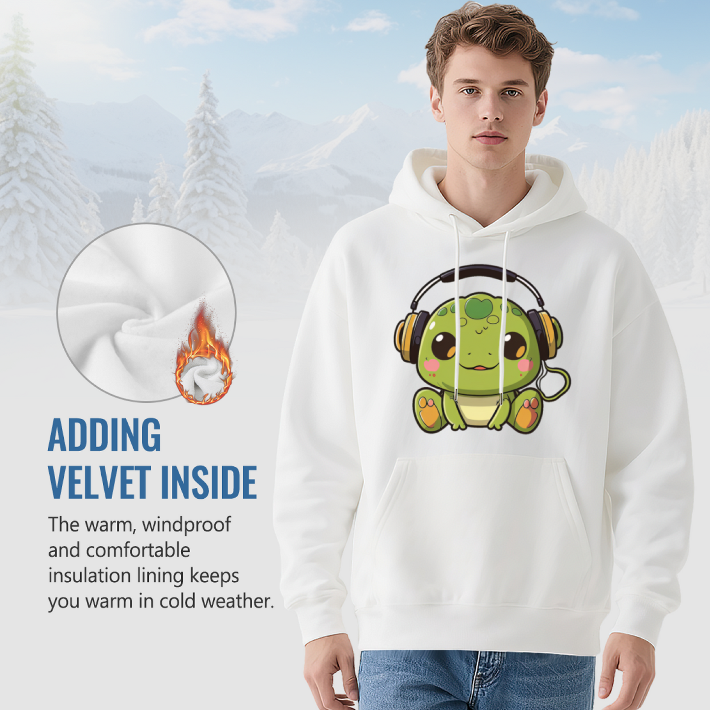 Cute Headphone Frog Kawaii White Hoodie, Soft Relax Daily Outfit