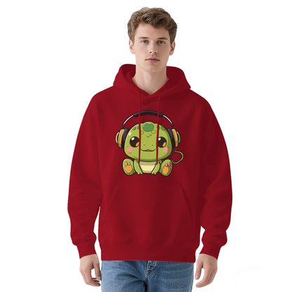 Cute Headphone Frog Kawaii White Hoodie, Soft Relax Daily Outfit