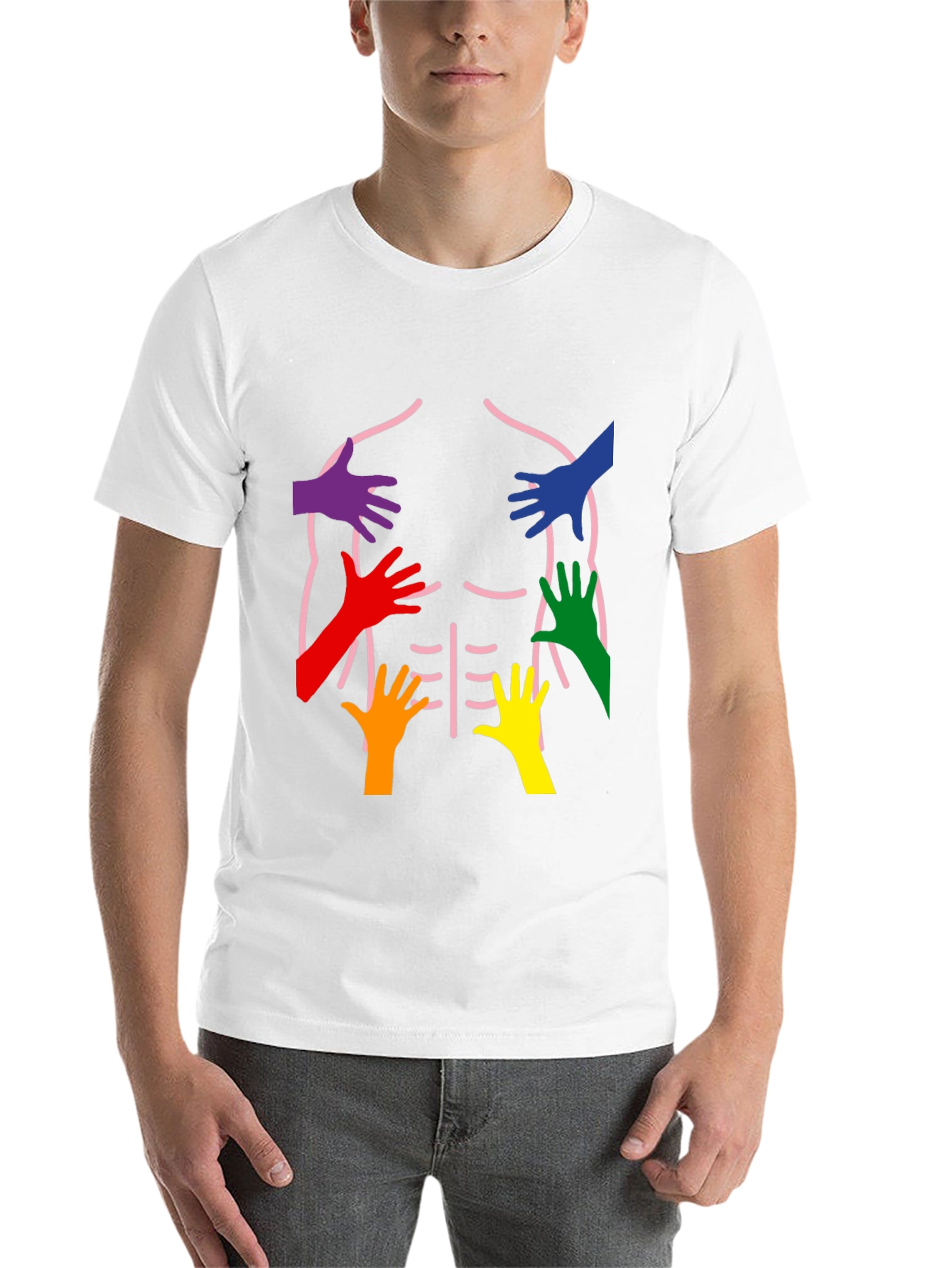 Rainbow Hands Body Outline T-Shirt