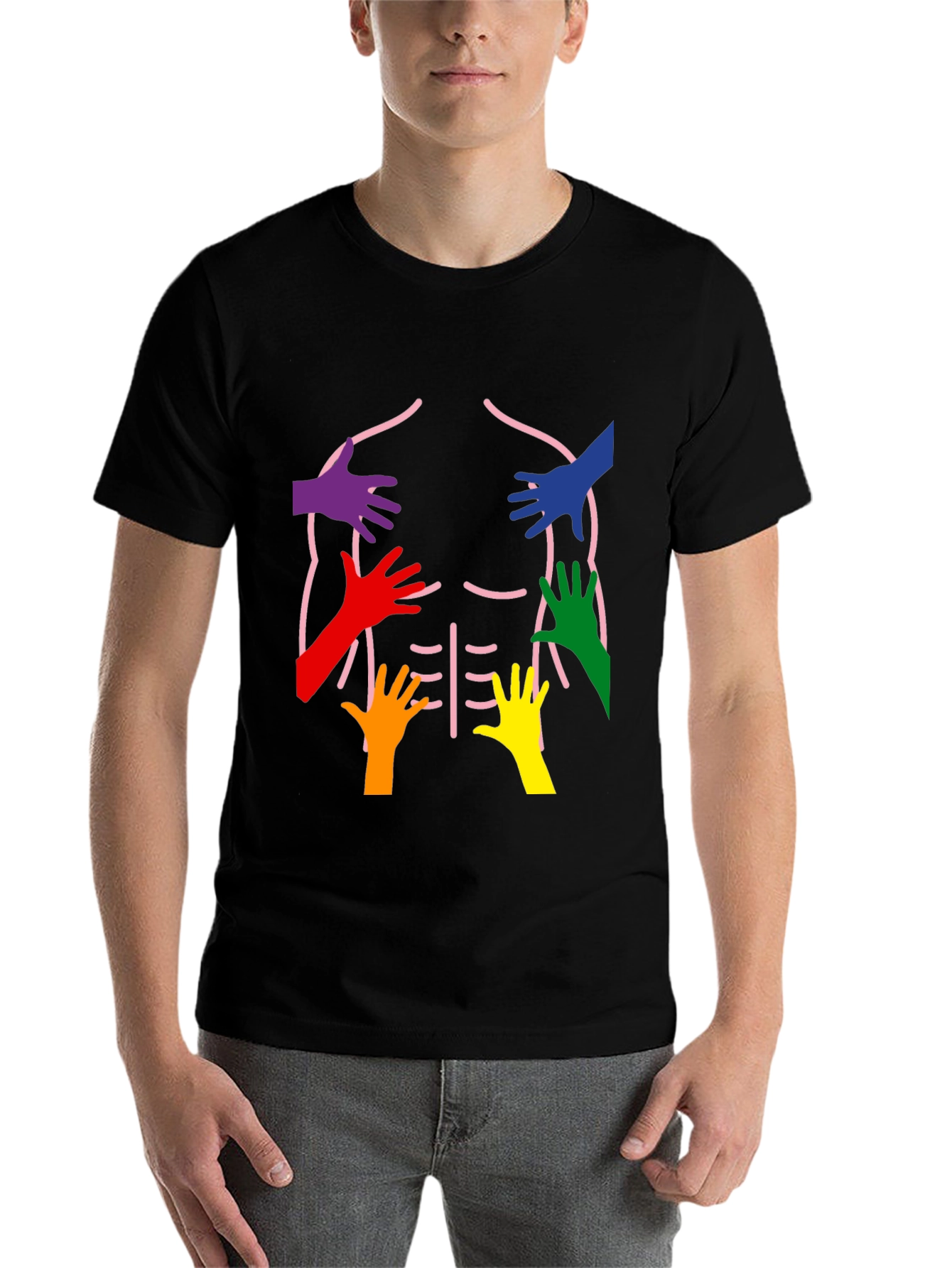 Rainbow Hands Body Outline T-Shirt