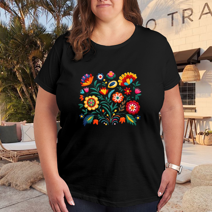 Colorful Mexican Folk Floral Art Boho Plus Size Women¡¯s Printed T-Shirt