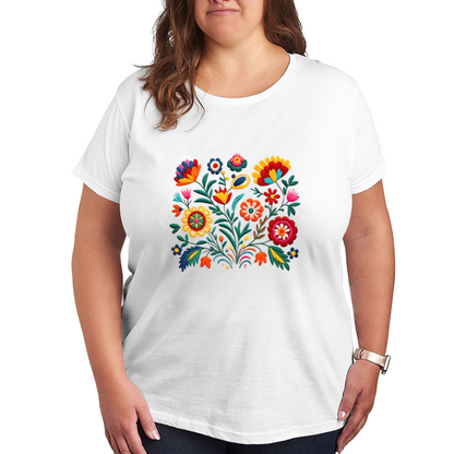 Colorful Mexican Folk Floral Art Boho Plus Size Women¡¯s Printed T-Shirt
