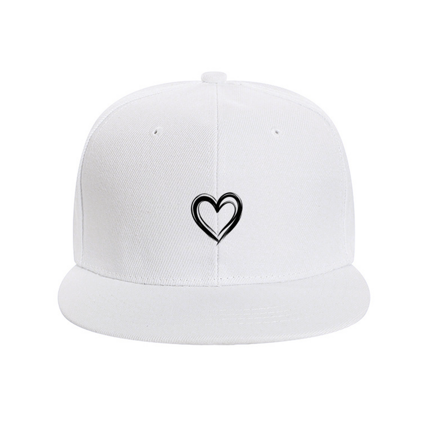Double Outline Heart White Flat Brim Snapback Sun Hat, Cute Sweet Daily Casual Cap