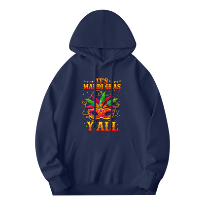 It¡¯s Mardi Gras Y¡¯all Carnival Mask Navy Hoodie, Festival Soft Party Pullover
