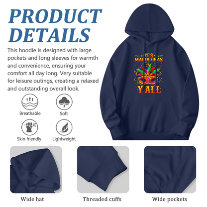 It¡¯s Mardi Gras Y¡¯all Carnival Mask Navy Hoodie, Festival Soft Party Pullover