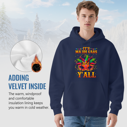 It¡¯s Mardi Gras Y¡¯all Carnival Mask Navy Hoodie, Festival Soft Party Pullover
