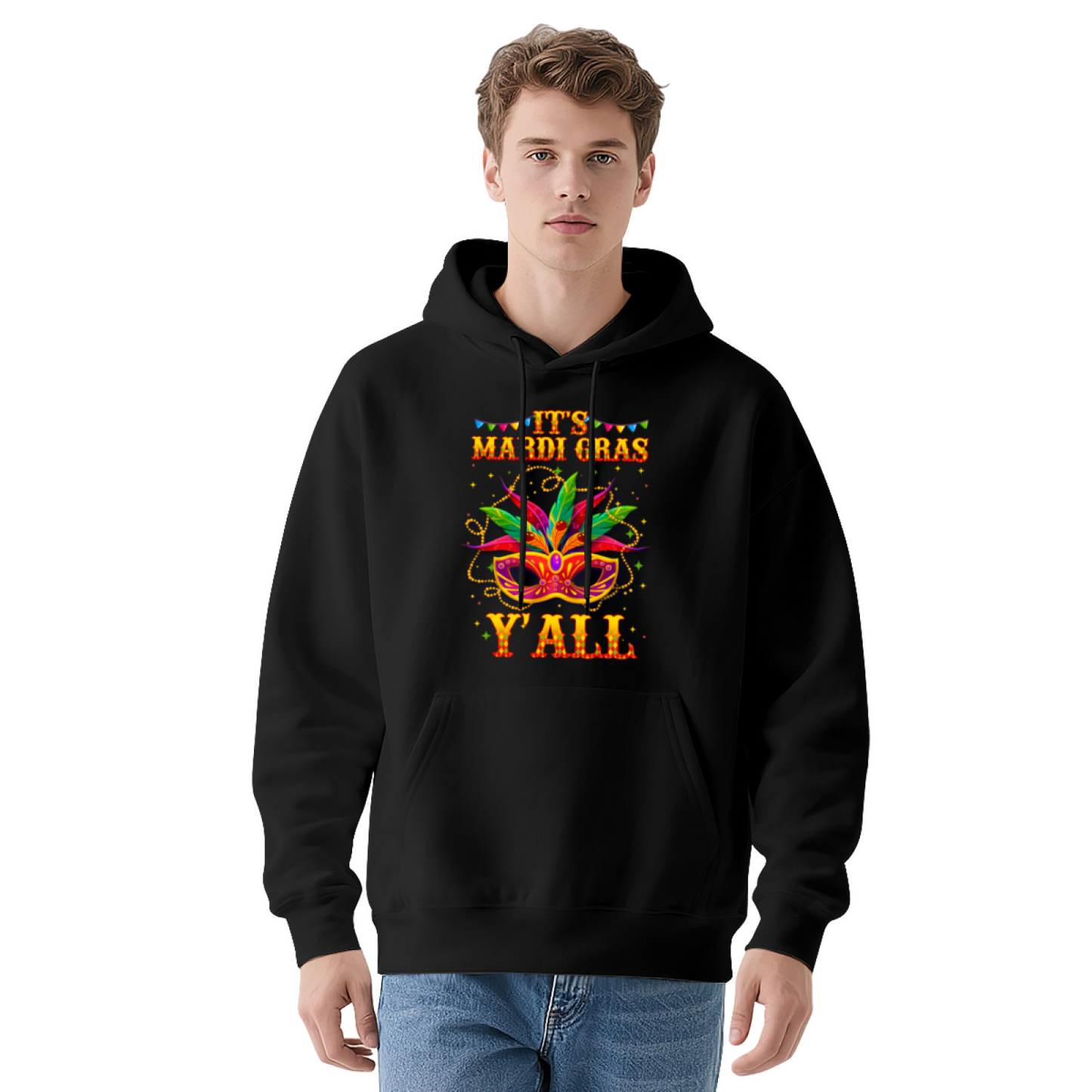 It¡¯s Mardi Gras Y¡¯all Carnival Mask Navy Hoodie, Festival Soft Party Pullover