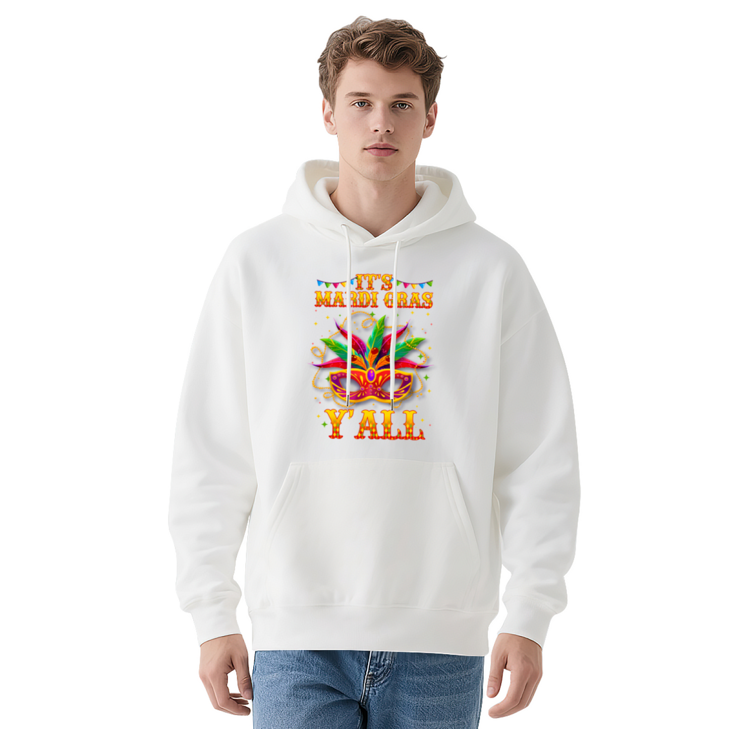 It¡¯s Mardi Gras Y¡¯all Carnival Mask Navy Hoodie, Festival Soft Party Pullover