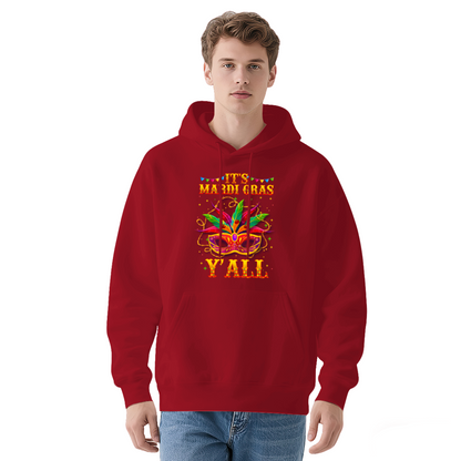 It¡¯s Mardi Gras Y¡¯all Carnival Mask Navy Hoodie, Festival Soft Party Pullover
