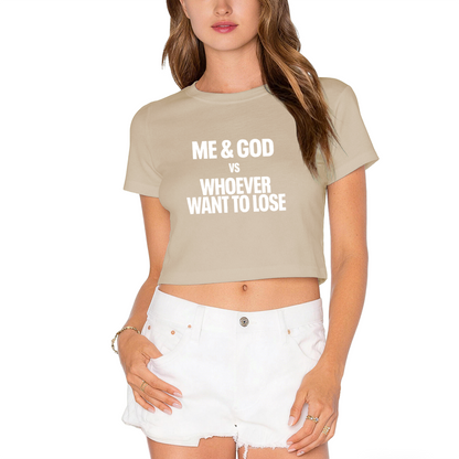 Me & God Vs Whoever Want To Lose Bold Red Crop Top ¨C Strong Faith Statement Tee