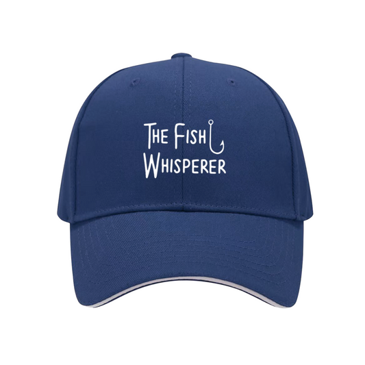 The Fish Whisperer Hook Print Navy Sandwich Baseball Cap For Fishing Lovers