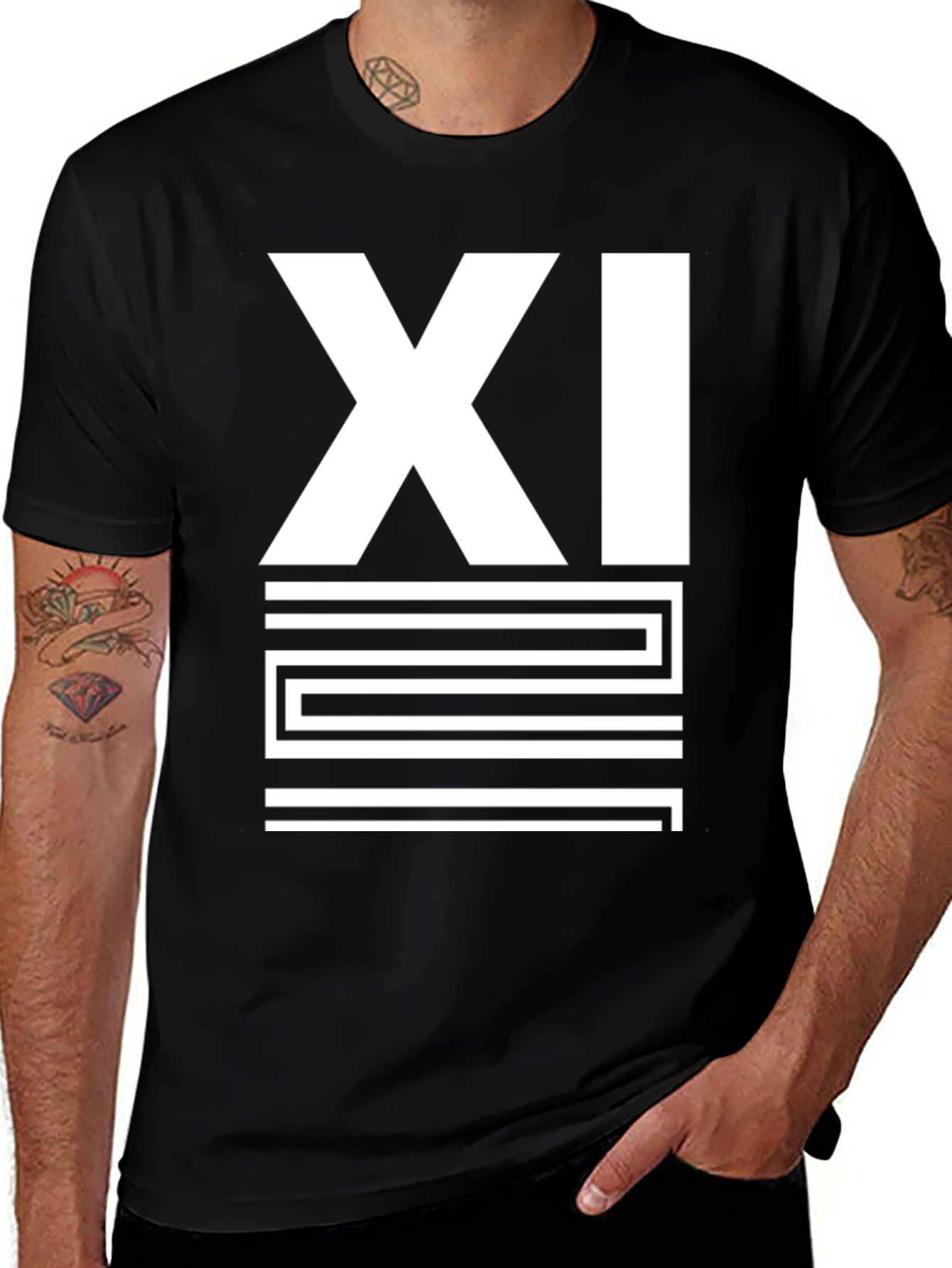 Mens Black XI Graphic Print T-Shirt