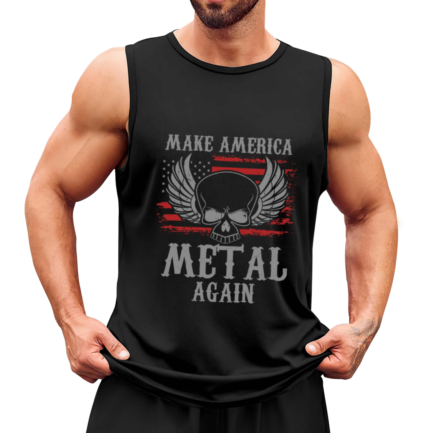 Make America Metal Again Skull Wing USA Flag Tank