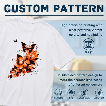 Fiery Orange Floral Black Butterfly Splash Art Print Plus Size Women White T-Shirt