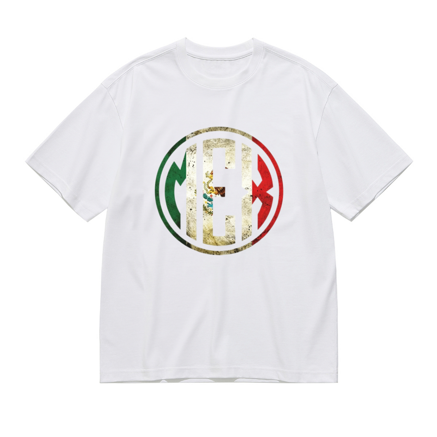 Retro MEX Circle Mexico Flag National Pride Plus Size Women's Printed T-Shirt