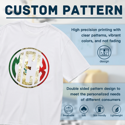 Retro MEX Circle Mexico Flag National Pride Plus Size Women's Printed T-Shirt