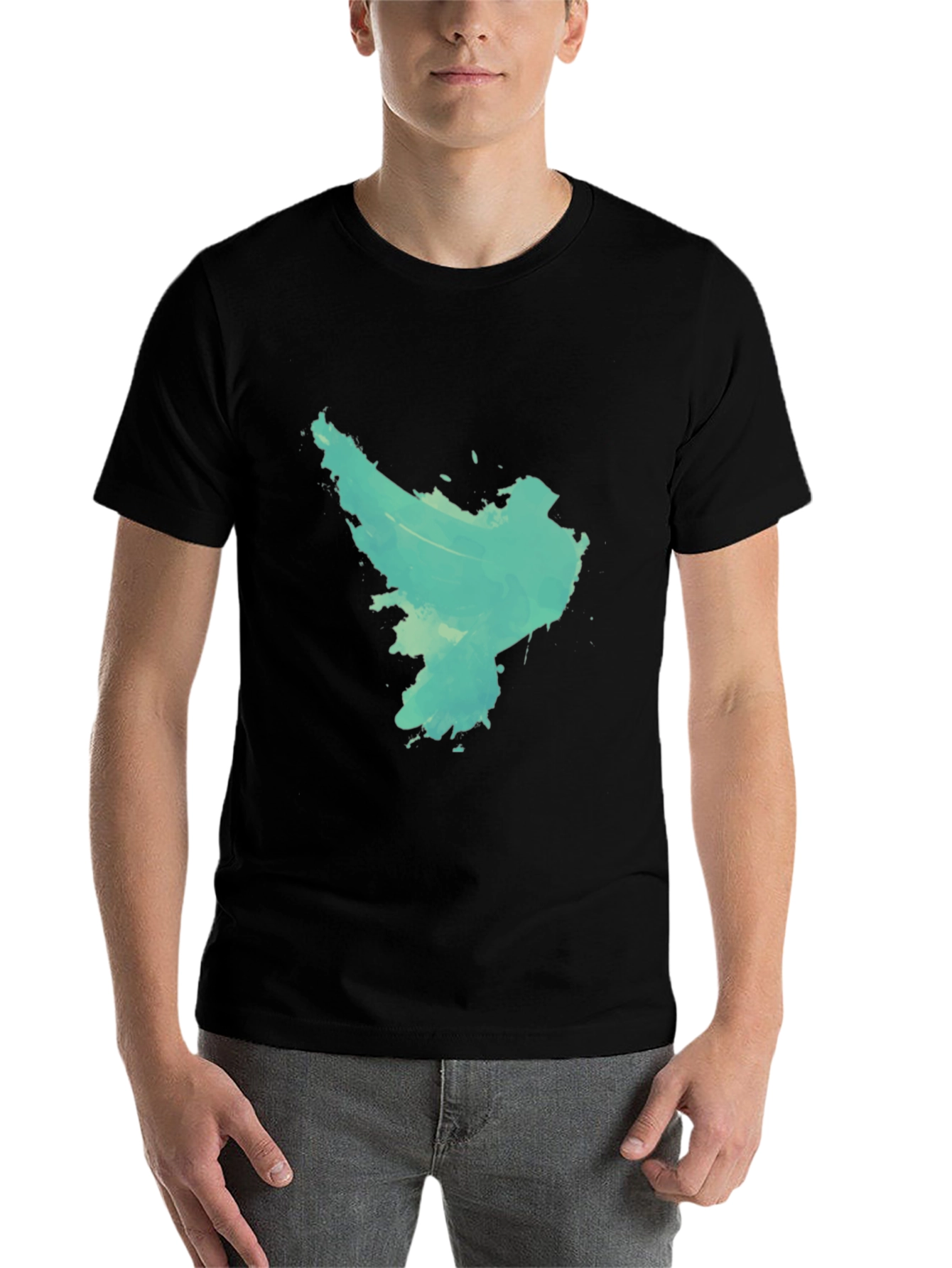 Abstract Turquoise Graphic Black T-Shirt