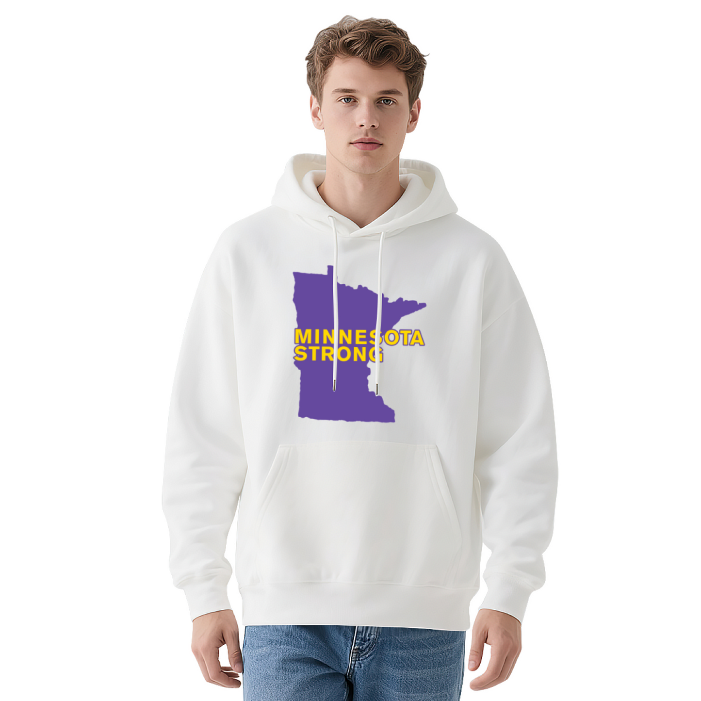 Minnesota Strong Map White Hoodie, Cozy Relax Fit For All