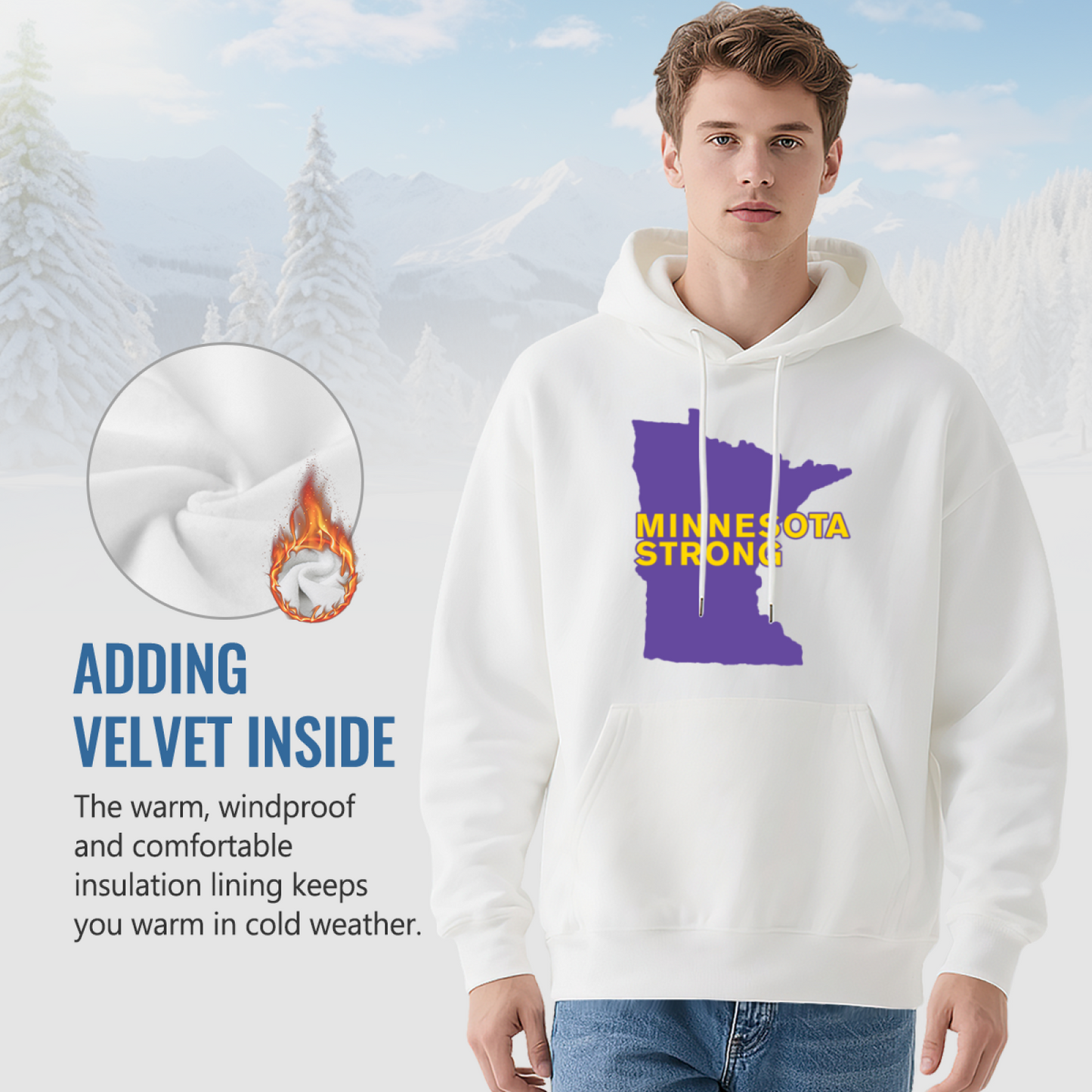 Minnesota Strong Map White Hoodie, Cozy Relax Fit For All