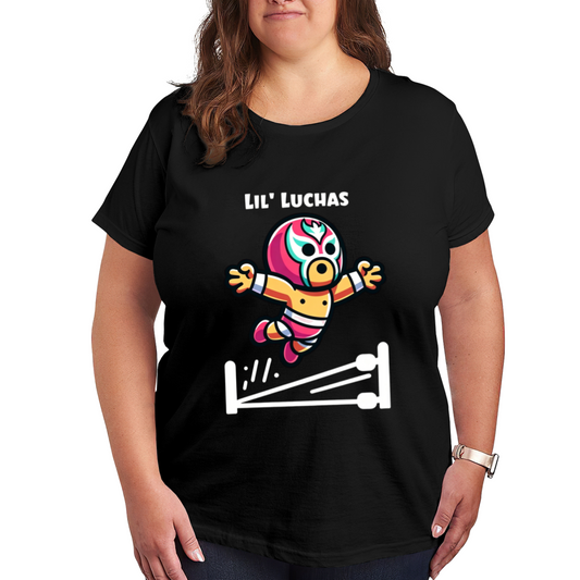 Cute Cartoon Luchador Wrestler Lil Luchas Plus Size Women¡¯s Black Graphic Tee
